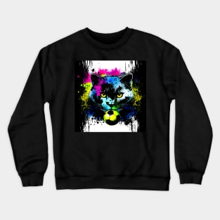 Black Cat Soccer Player - Soccer Futball Football - Graphiti Art Graphic Paint Crewneck Sweatshirt